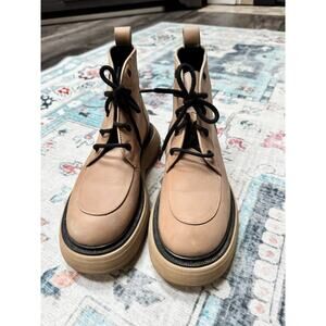 Free People Mara Combat Lace Up Boots Taupe Leather Sz 38